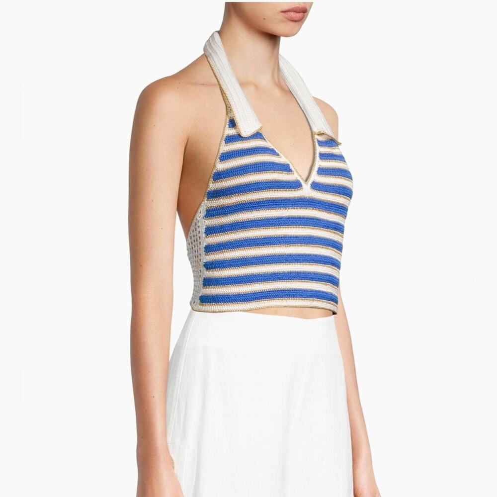 My Beachy Side Ali Crochet Striped Halter Top Small Navy - Picture 6 of 12